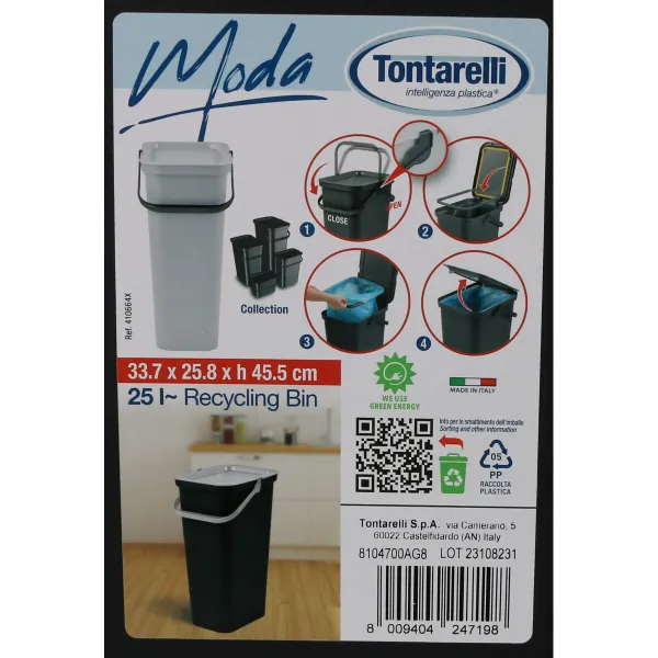 Rūšiavimo šiukšlių dėžė Tontarelli Moda Juoda Žalia 24 L (6 vnt.)