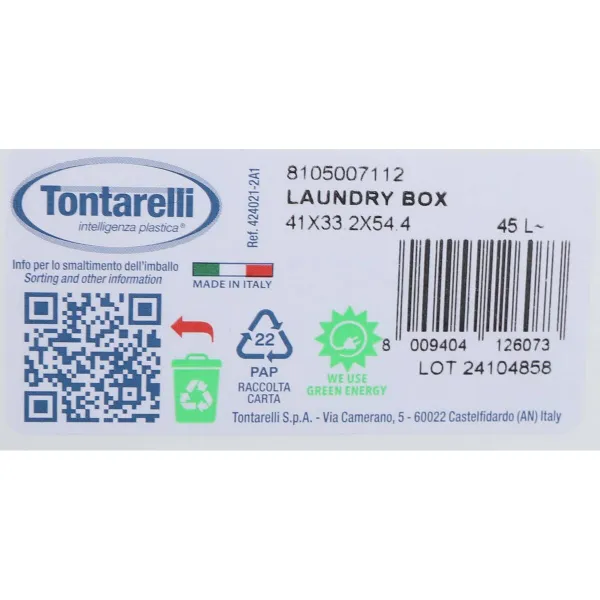 Pyykkikori Tontarelli Laundry Kannellinen 45 L Valkoinen 41 x 33,2 x 54,5 cm (12 osaa)