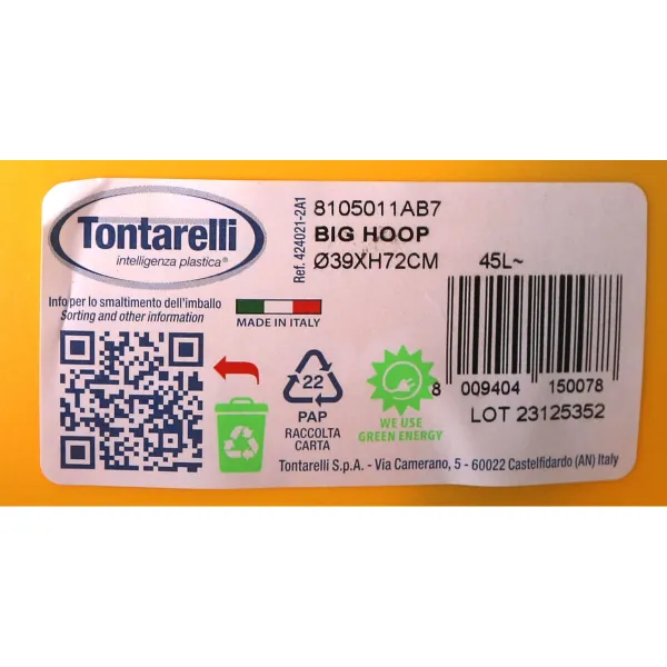 Roskakori Tontarelli Big hoop Keltainen Musta 50 L (10 osaa)