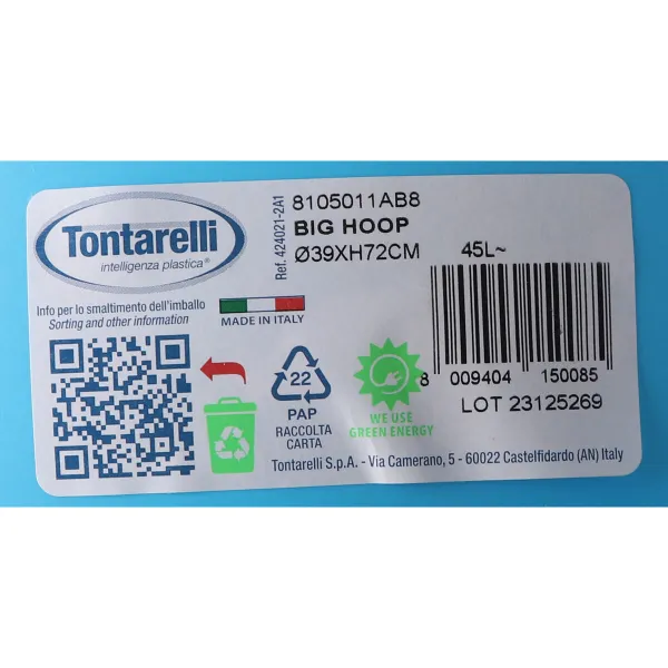 Rubbish Bin Tontarelli Big hoop Blue Black 50 L 39 x 39 x 72 cm (10 Units)