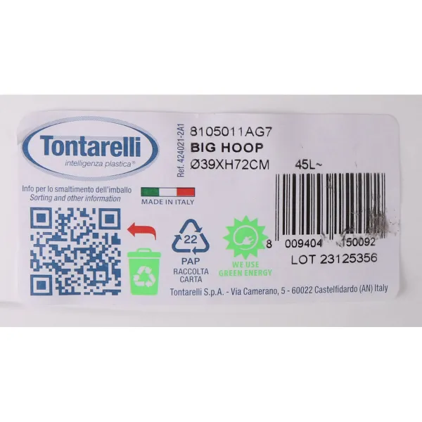 Мусорное ведро Tontarelli Big hoop Белый Чёрный 45 L (10 штук)