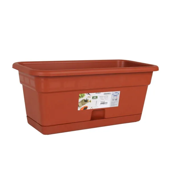 Planter with Dish Dem Squares Rectangular Brown 40 x 20 cm (12 Units)