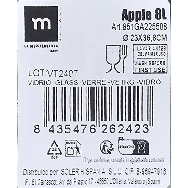 Декоративный графин La Mediterránea Apple Cтекло Ø 23 x 36,8 cm (2 штук)