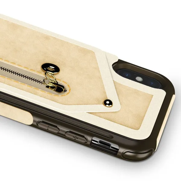 Zizo Nebula Wallet Case - Wallet Back and Zipper Pouch with Tempered Glass Screen Protector for iPhone X (Tan/Brown)