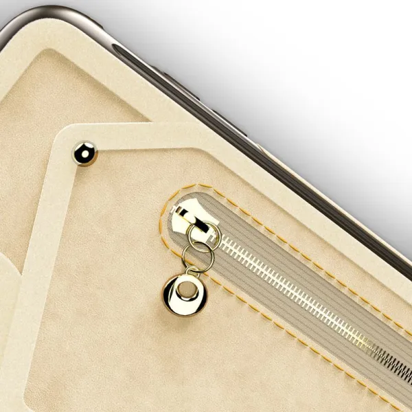 Zizo Nebula Wallet Case - Wallet Back and Zipper Pouch with Tempered Glass Screen Protector for iPhone X (Tan/Brown)