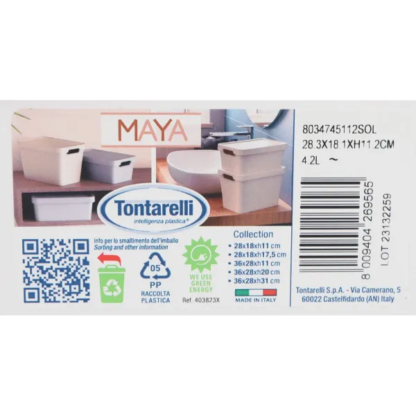 Контейнер для хранения с крышкой Tontarelli Maya Белый 4,2 L 28 x 18 x 11,2 cm (12 штук)