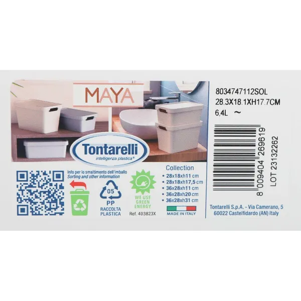 Uzglabāšanas Kaste ar Vāku Tontarelli Maya Balts 6,4 L 28 x 18 x 17,7 cm (12 gb.)