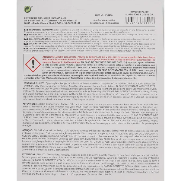 Мгновенный клей Bricotech Super 5000 1 g (36 штук)