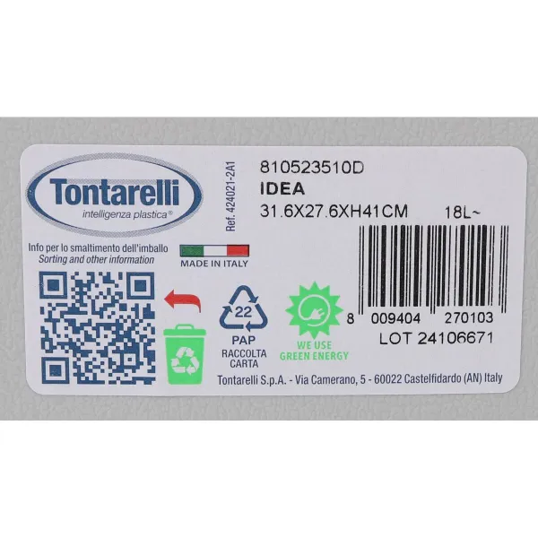 Мусорное ведро с педалью Tontarelli Idea Серый 18 L (4 штук)