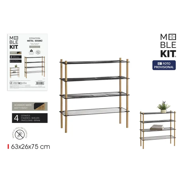 Hyllyt MobleKit Metalli Bambu 63 x 26 x 75 cm (4 osaa)