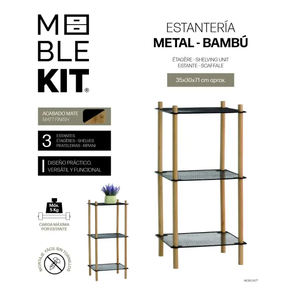 Plaukti MobleKit Metāls Bambuss 35 x 30 x 71 cm (6 gb.)
