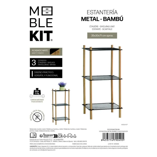 Shelves MobleKit Metal Bamboo 35 x 30 x 71 cm (6 Units)