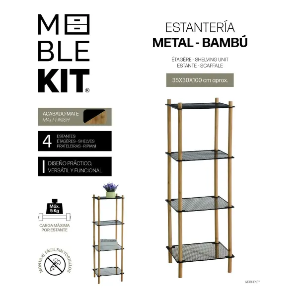 Hyllyt MobleKit Metalli Bambu 35 x 30 x 100 cm (4 osaa)