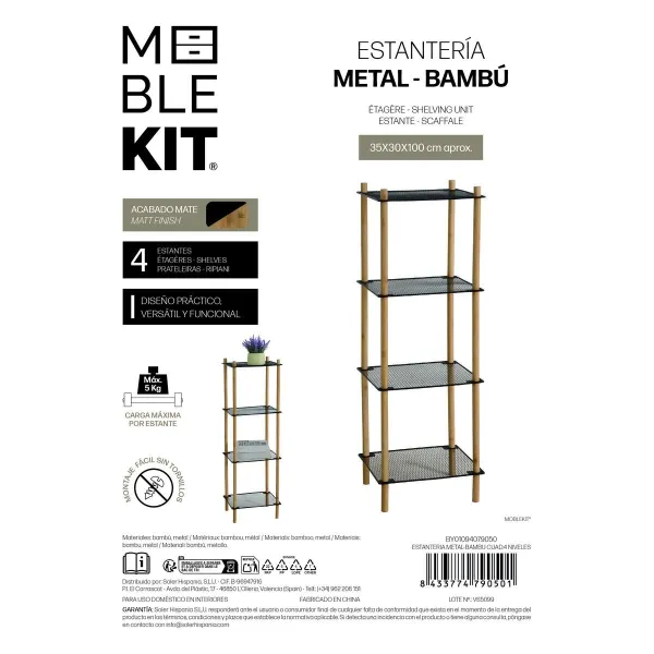 Shelves MobleKit Metal Bamboo 35 x 30 x 100 cm (4 Units)