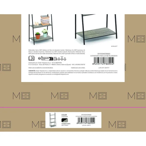 Shelves MobleKit Black Grey Wood Metal 60 x 34,5 x 150 cm (3 Units)
