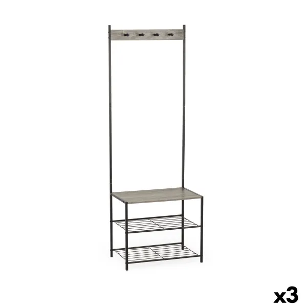 Coat rack with shelf MobleKit Black Grey Wood Metal 160 x 40 x 175 cm (3 Units)