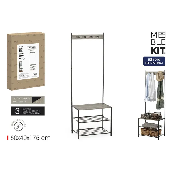 Takkiteline hylylllä MobleKit Musta Harmaa Puu Metalli 160 x 40 x 175 cm (3 osaa)