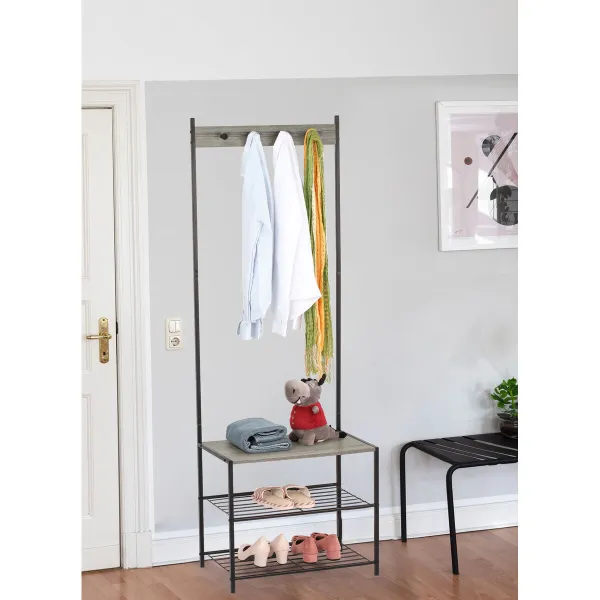 Coat rack with shelf MobleKit Black Grey Wood Metal 160 x 40 x 175 cm (3 Units)