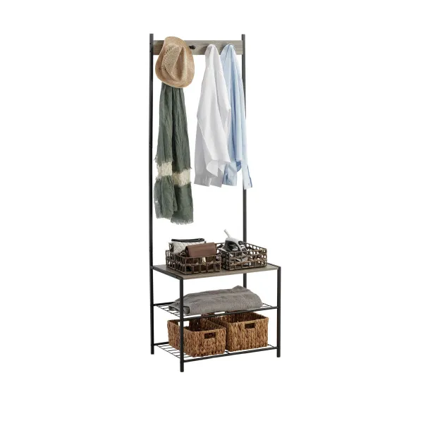 Takkiteline hylylllä MobleKit Musta Harmaa Puu Metalli 160 x 40 x 175 cm (3 osaa)