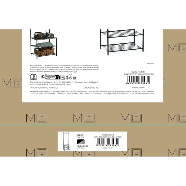 Takkiteline hylylllä MobleKit Musta Harmaa Puu Metalli 160 x 40 x 175 cm (3 osaa)