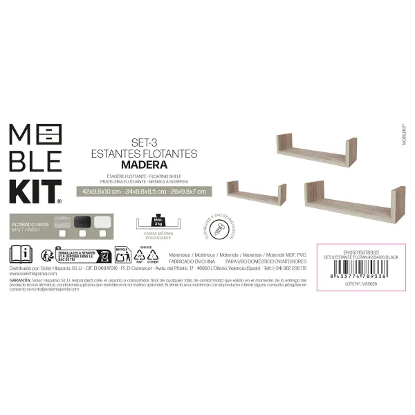 Shelves MobleKit Black 3 Pieces (6 Units)
