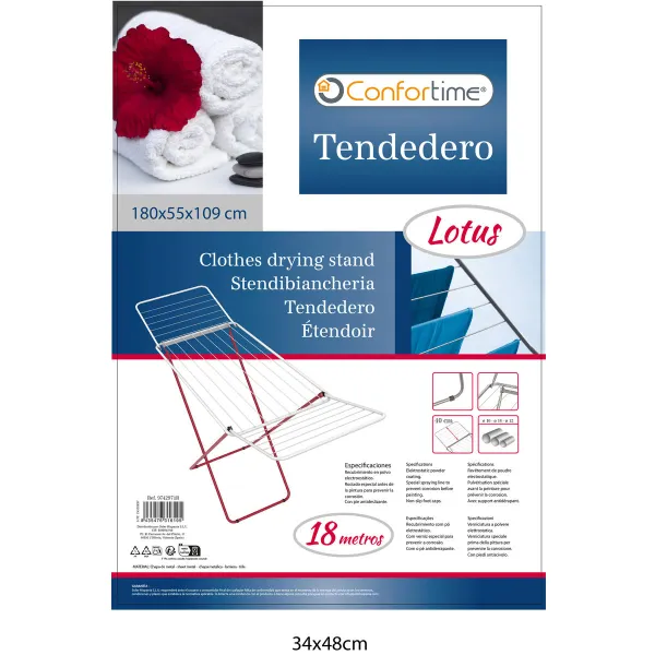 Clothes Line Confortime Lotus White Red Metal 180 x 55 x 109 cm (6 Units)
