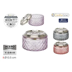 Ashtray Confortime Glass Steel 10,5 x 10,5 x 6,6 cm (12 Units)