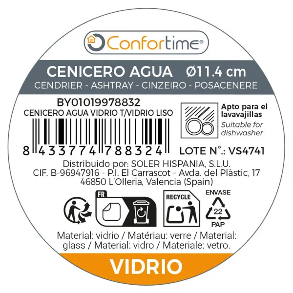 Tuhka-astia Confortime Lasi 11,4 x 11,4 x 7,4 cm (24 osaa)