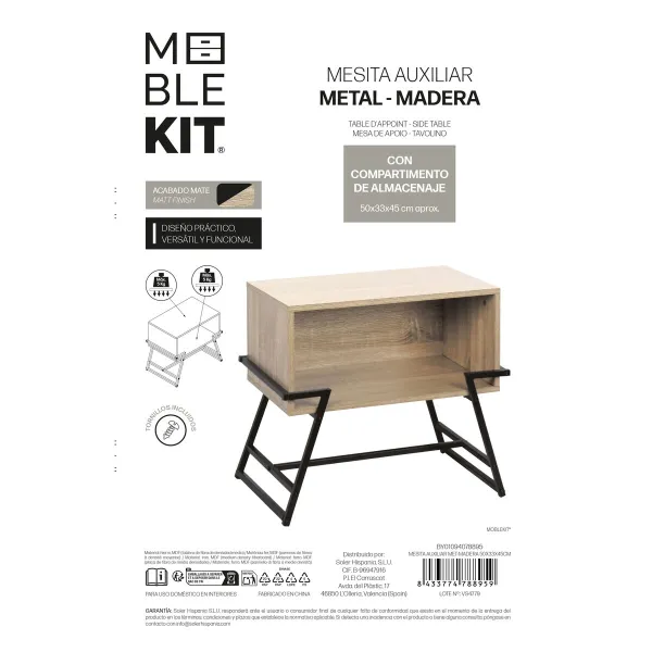 Вспомогательный стол MobleKit Коричневый Чёрный 50 x 33 x 45 cm Металл Деревянный MDF (3 штук)