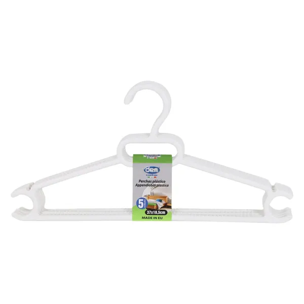 Set of Clothes Hangers Dem White Plastic 0,5 x 37 x 18,5 cm 5 Pieces (36 Units)