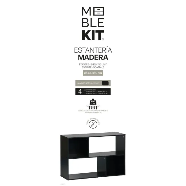 Plaukti MobleKit Melns Koks 85 x 30 x 59 cm