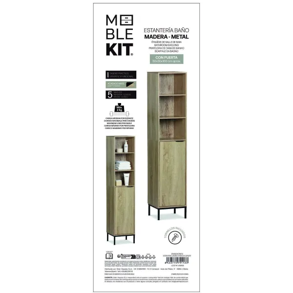Полка для ванной MobleKit Коричневый 30 x 30 x 160 cm Деревянный Металл