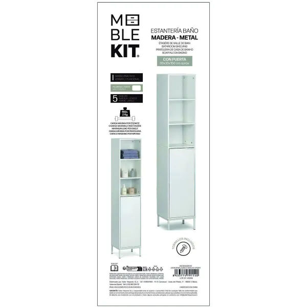 Vonios lentynos MobleKit Balta 30 x 30 x 160 cm Medžio Metalinis