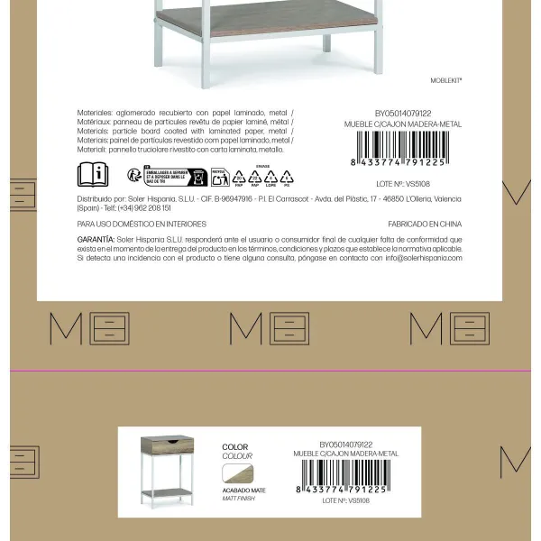 Вспомогательная мебель MobleKit Белый Коричневый 45 x 30 x 68 cm Деревянный Металл