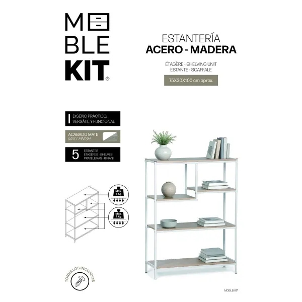 Shelves MobleKit White Brown Wood Metal 75 x 30 x 100 cm