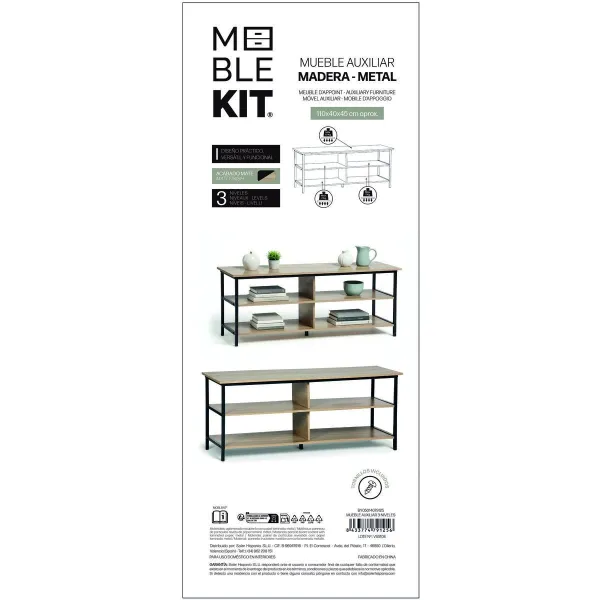 Вспомогательная мебель MobleKit Коричневый Чёрный 110 x 40 x 45 cm Деревянный Металл