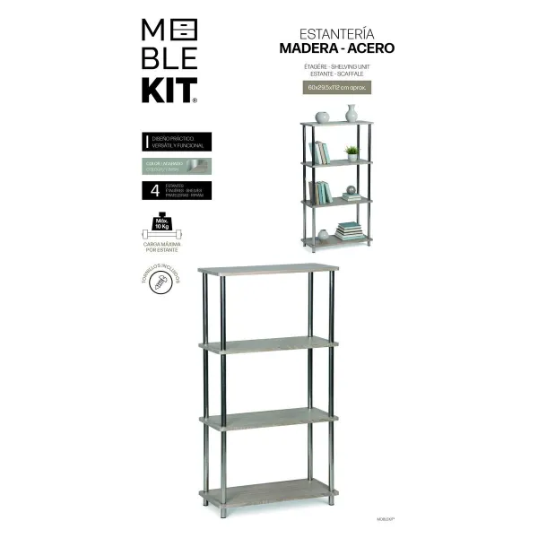 Полка MobleKit Коричневый Серебристый Деревянный Сталь 60 x 29,5 x 112 cm (2 штук)