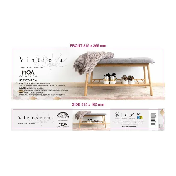 Shoe Rack Vinthera Moa Grey Wood 69 x 24,5 x 31 cm