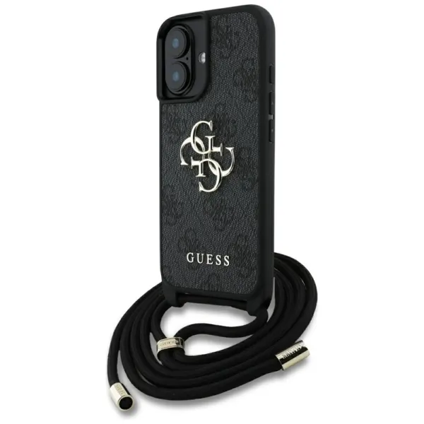 Guess 4G Big Logo Cord Strap Crossbody - Case for iPhone 16 Plus (black)