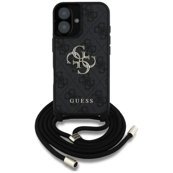 Guess 4G Big Logo Cord Strap Crossbody - Case for iPhone 16 Plus (black)