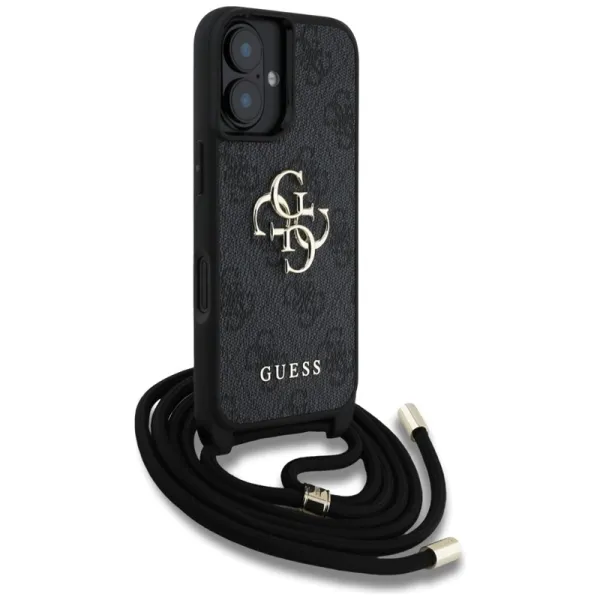 Guess 4G Big Logo Cord Strap Crossbody - Case for iPhone 16 Plus (black)