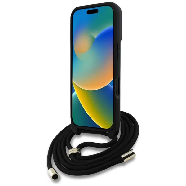 Guess 4G Big Logo Cord Strap Crossbody - Case for iPhone 16 Plus (black)