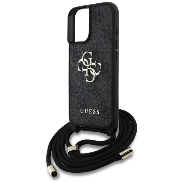 Guess 4G Big Logo Cord Strap Crossbody - Case for iPhone 16 Plus (black)