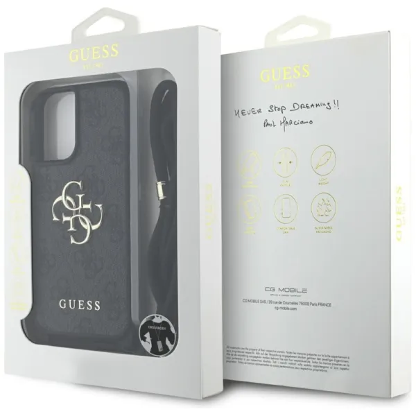 Guess 4G Big Logo Cord Strap Crossbody - Case for iPhone 16 Plus (black)