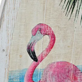Seinäkoriste DKD Home Decor Puu Vaaleanpunainen flamingo Trooppinen