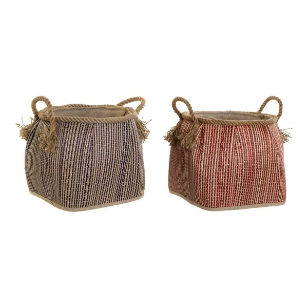 Daudzfunkcionāls grozs DKD Home Decor Zils Sarkans Dabisks Dabīgā Šķiedra (2 gb.)