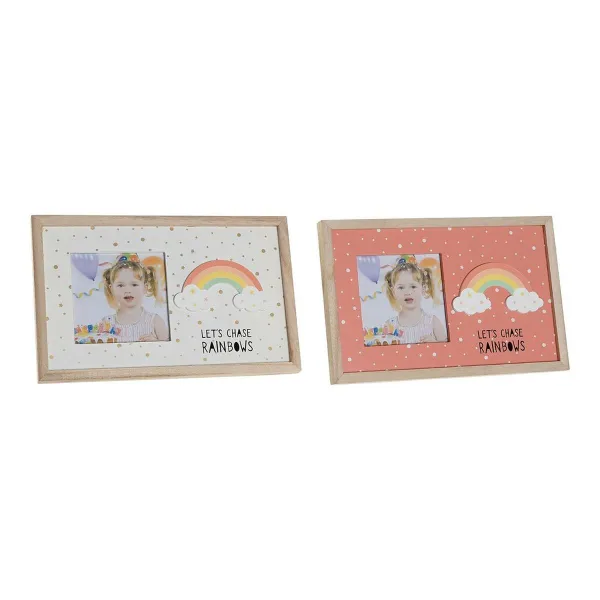 Photo frame DKD Home Decor Rainbow Pink White Children's MDF Wood (25 x 1 x 16 cm) (2 Units)