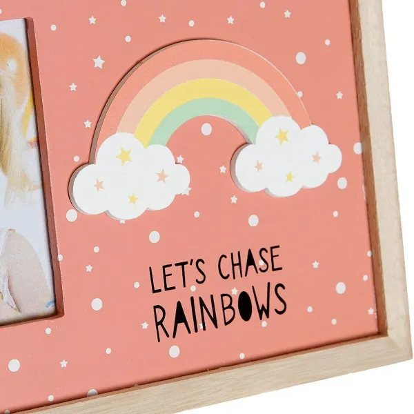 Foto rāmis DKD Home Decor Varavīksni Rozā Balts Bērnu Koks MDF (25 x 1 x 16 cm) (2 gb.)
