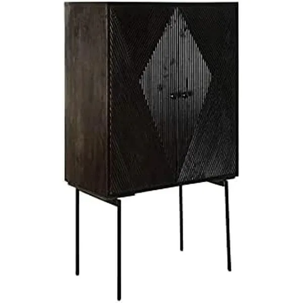 Sivupöytä DKD Home Decor Musta Tummanruskea Metalli Mangopuu 84 x 43 x 153,5 cm