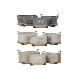 Multi-purpose basket DKD Home Decor Beige Grey Light brown 40 x 30 x 24 cm Wood 3 Pieces (3 Units)